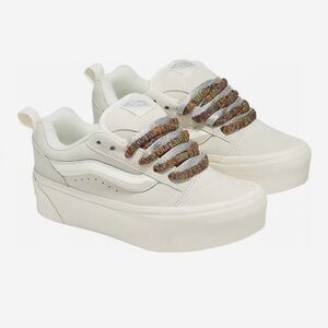 Vans Knu Stack Old Skool Chunky 90s White Sneakers with Multicolor Laces - new